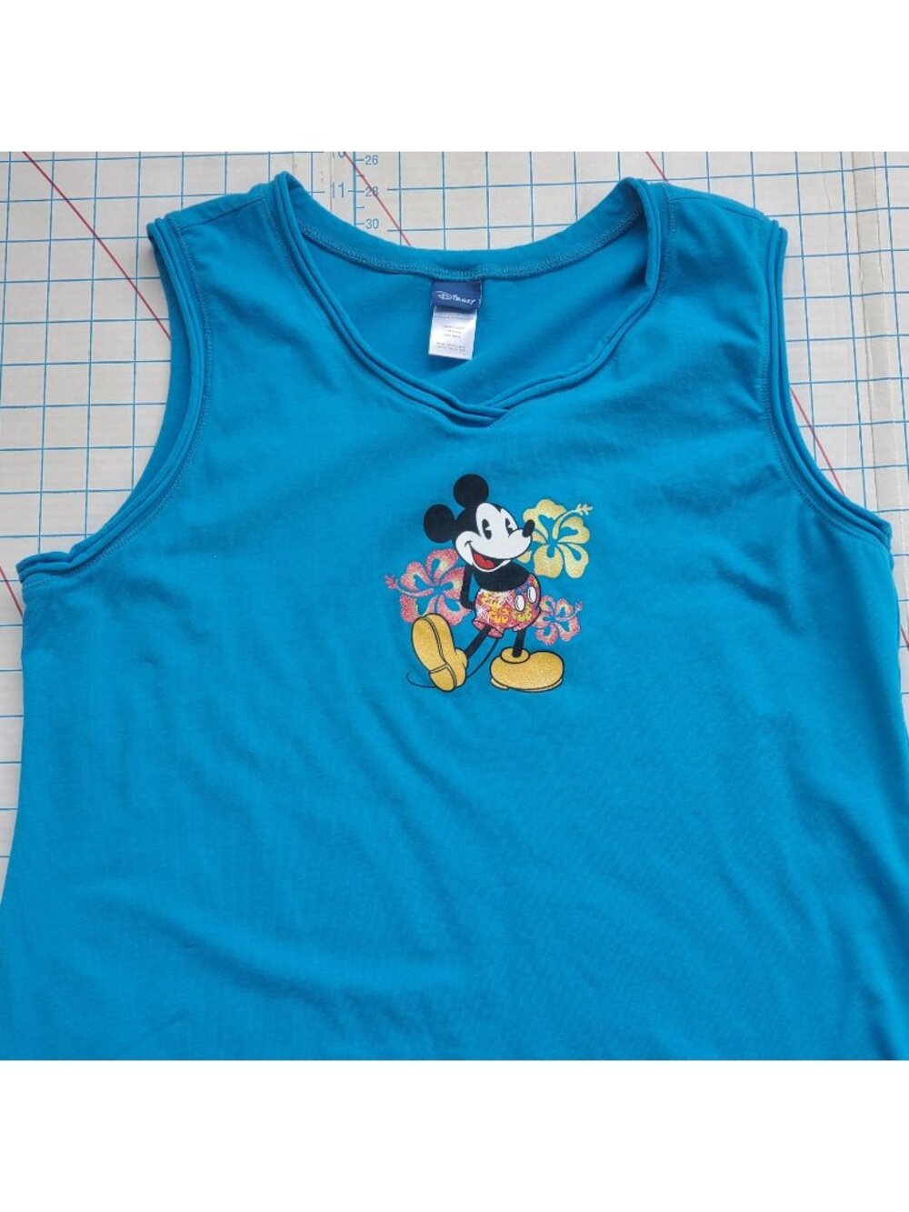 Disney Mickey Mouse Hibiscus Flowers Tank Top Women's Size Large Sleeveless Blue